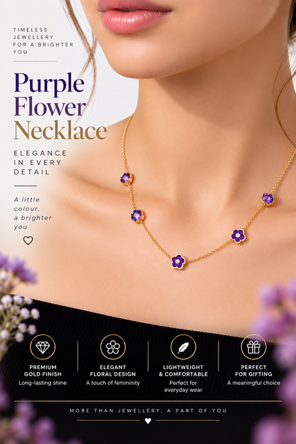 Gold Purple Flower Necklace – Elegant Luxury Jewellery Australia