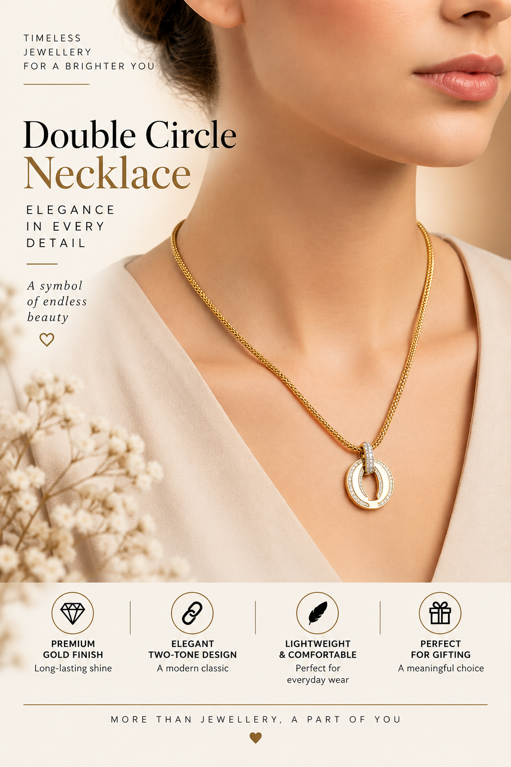 Gold Double Circle Pendant Necklace – Elegant Luxury Jewellery Australia
