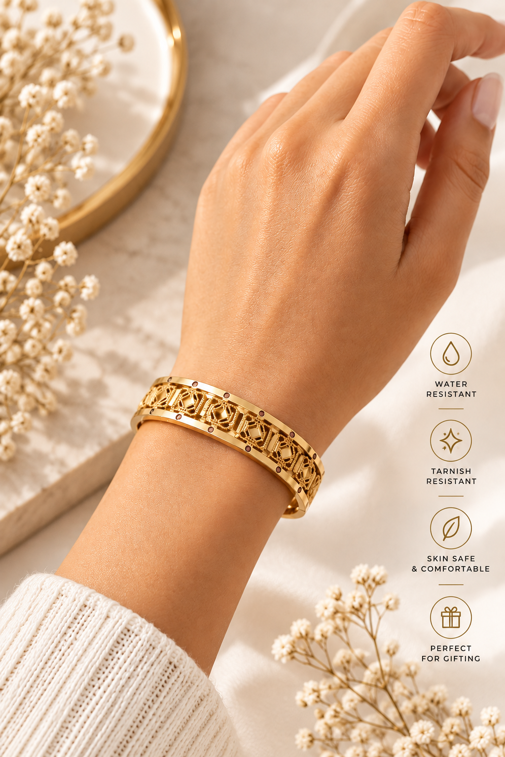 Gold Engraved Cuff Bracelet – Elegant Luxury Jewellery Australia