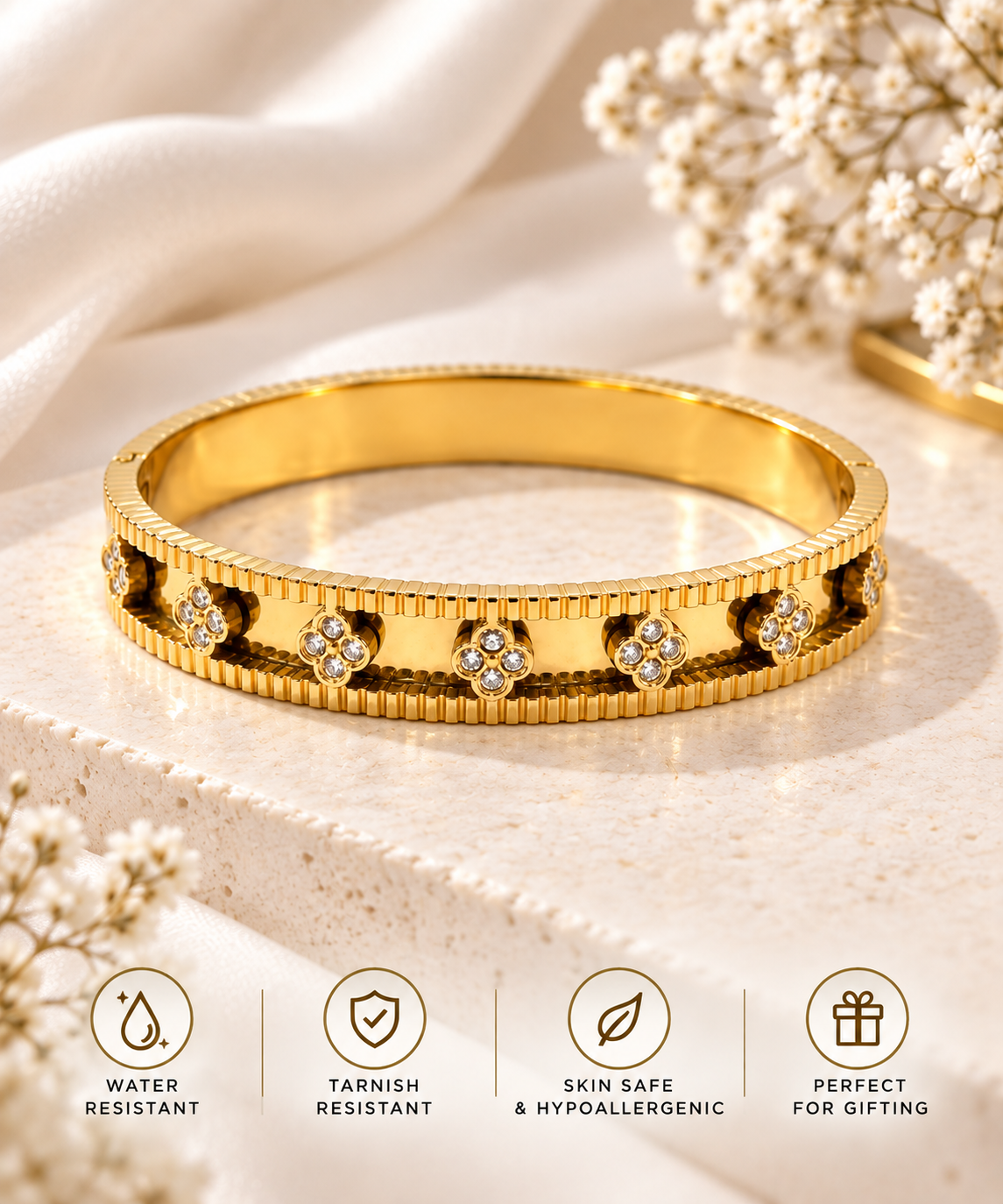 Gold Floral Crystal Bangle – Elegant Luxury Jewellery Australia