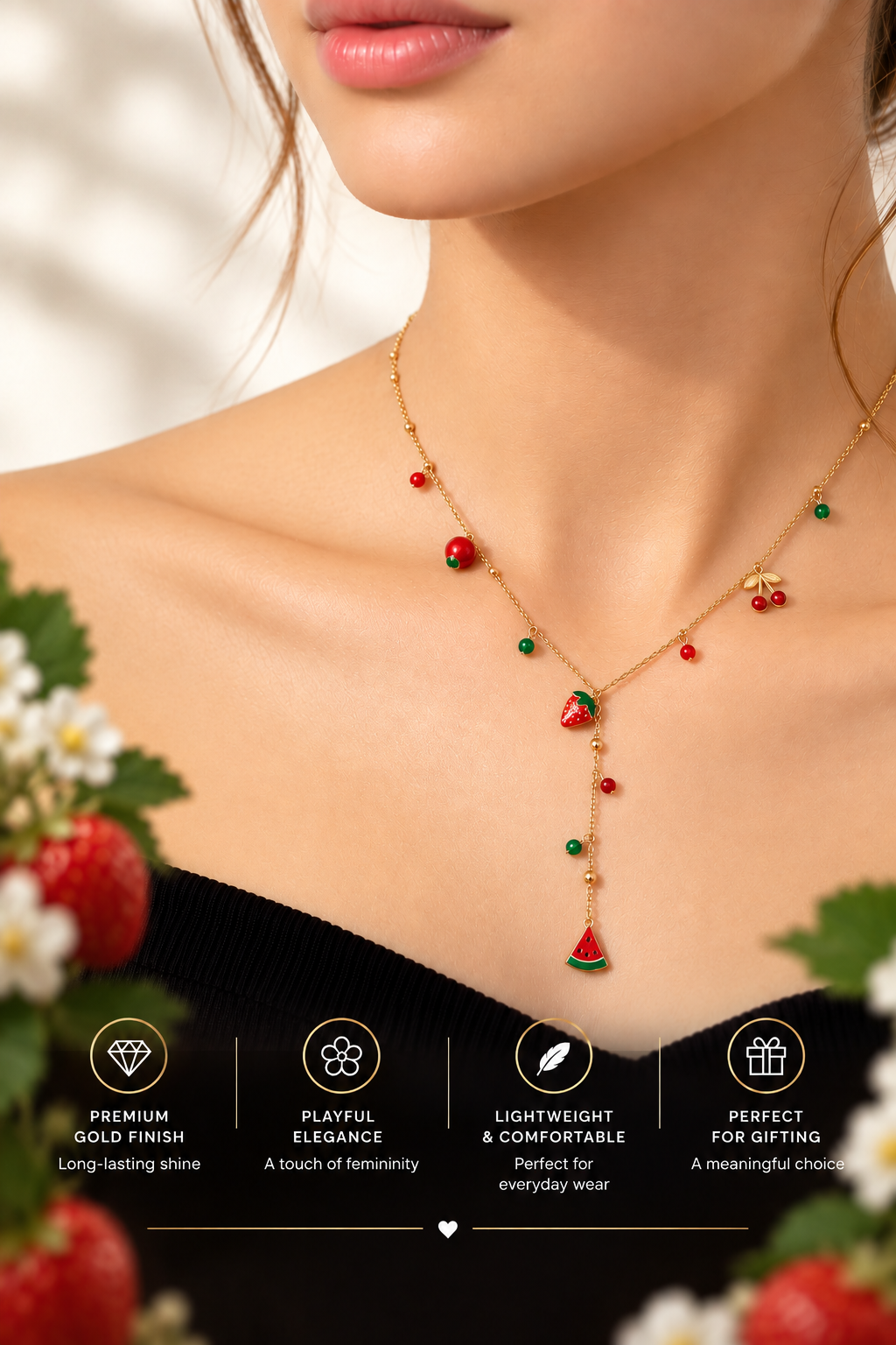 Gold Fruit Charm Y Necklace – Playful Luxury Jewellery Australia
