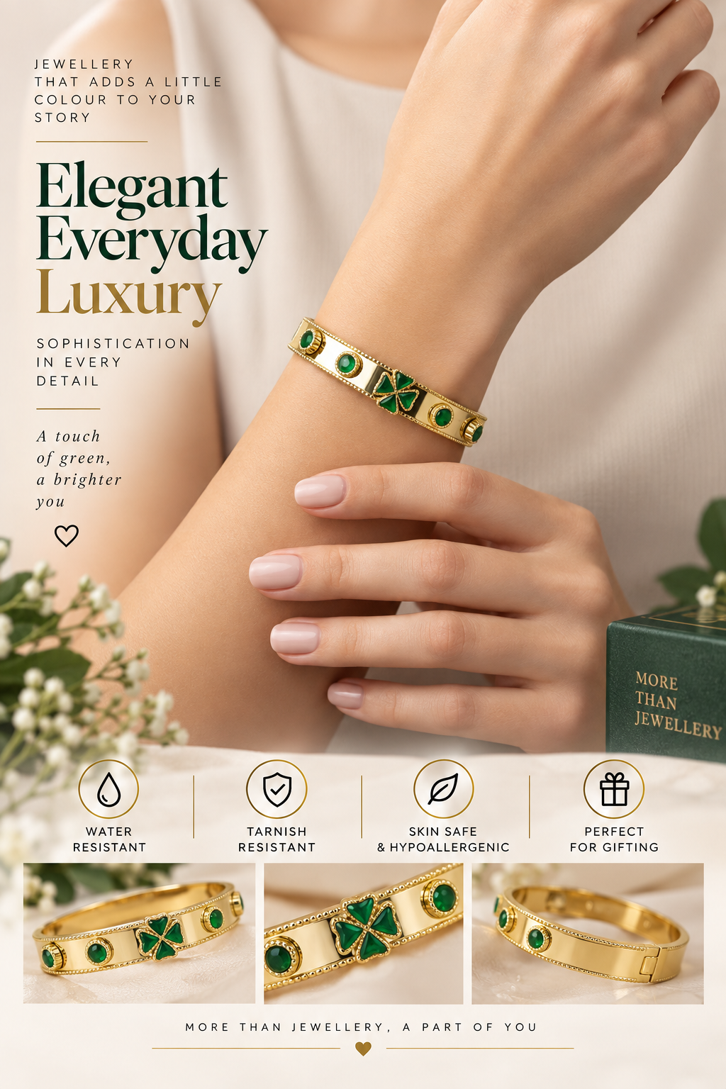 Gold Green Geometric Bangle – Elegant Luxury Jewellery Australia