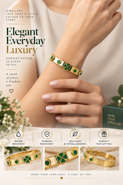 Gold Green Geometric Bangle – Elegant Luxury Jewellery Australia