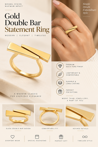 Gold Double Bar Statement Ring – Minimal Luxury Jewellery Australia