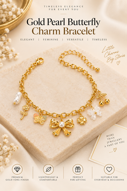 Gold Pearl Butterfly Charm Bracelet – Elegant Luxury Jewellery Australia  Description