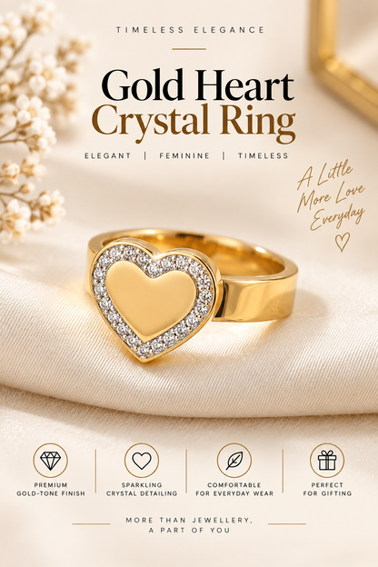 Gold Heart Crystal Statement Ring – Elegant Luxury Jewellery Australia