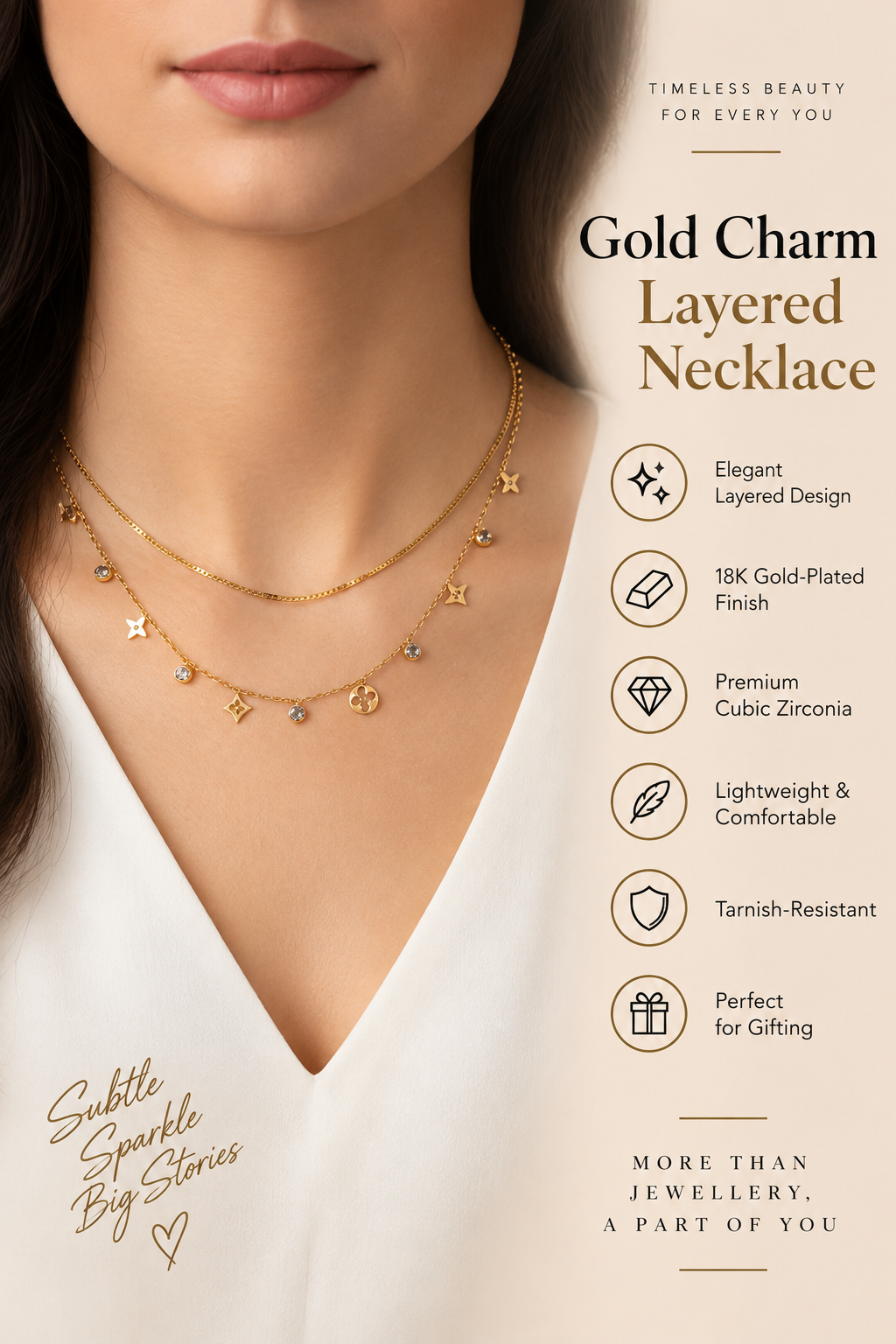 Gold Layered Crystal Charm Necklace – Elegant Luxury Jewellery Australia