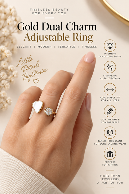 Gold Dual Charm Adjustable Ring – Elegant Luxury Jewellery Australia