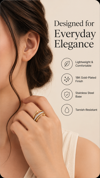Gold Crystal Adjustable Ring – Minimal Luxury Jewellery Australia