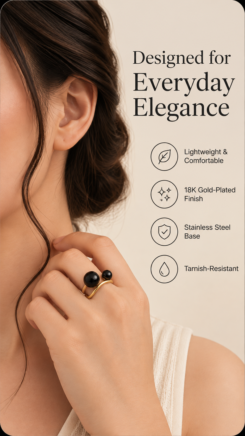 Black Bead Double Loop Ring – Minimal Statement Jewellery Australia