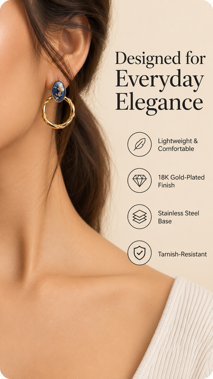 Gold Blue Gemstone Hoop Earrings – Elegant Luxury Jewellery Australia