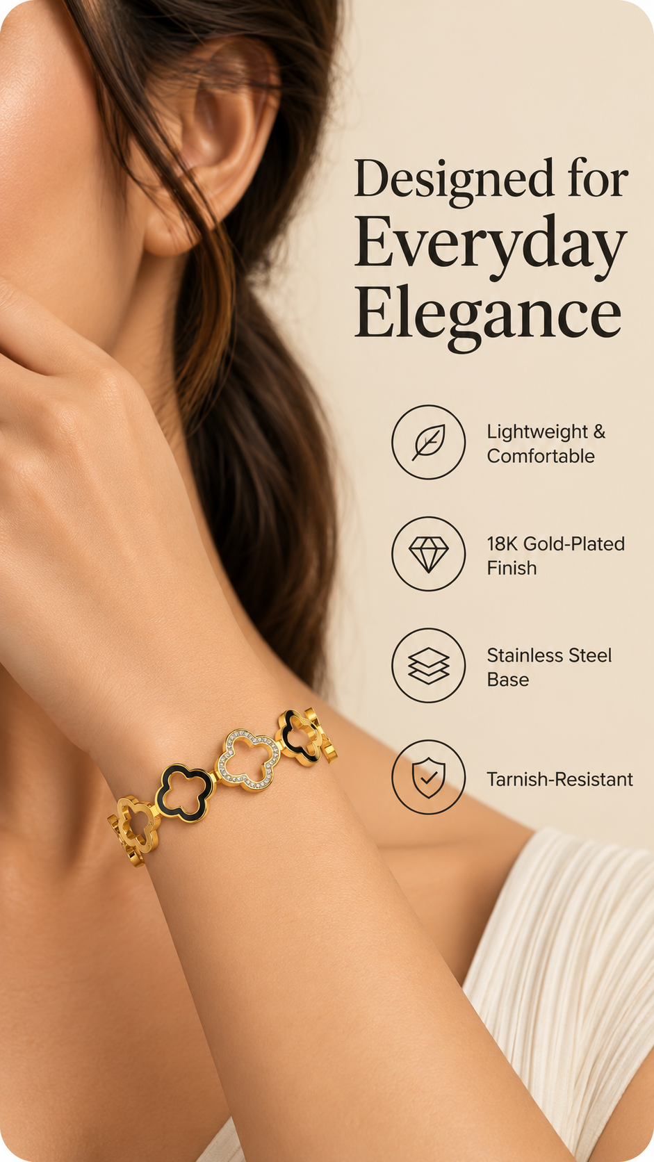 Gold Clover Charm Bracelet – Elegant Luxury Jewellery Australia