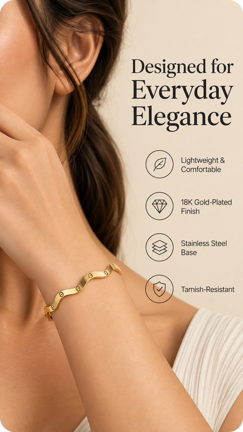 Gold Wave Screw Bangle – Luxury Statement Bracelet | Australian Jewellery