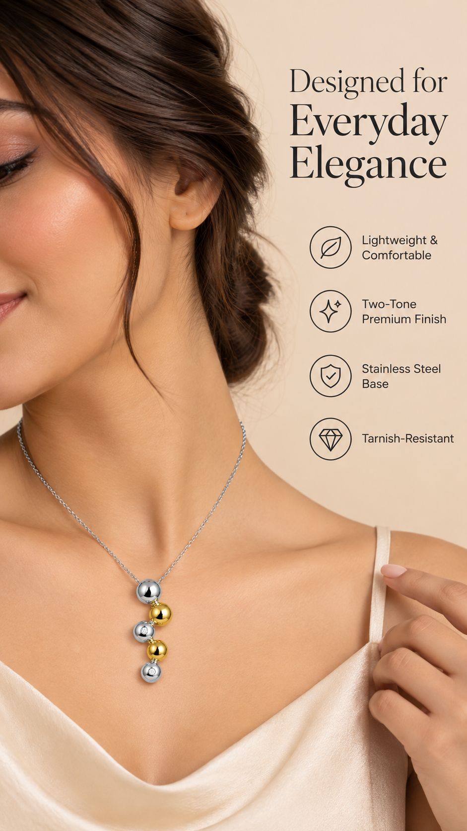 Silver & Gold Beaded Drop Necklace – Two-Tone Statement Jewellery | Australian Jewellery