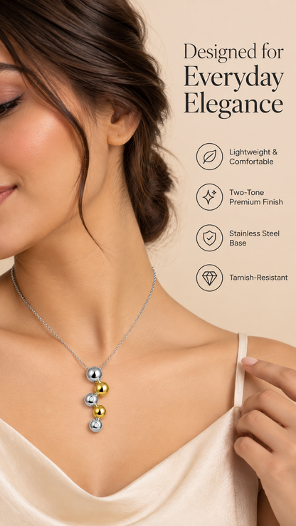 Silver & Gold Beaded Drop Necklace – Two-Tone Statement Jewellery | Australian Jewellery