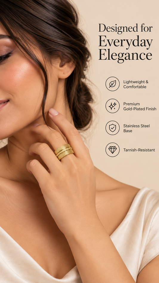 Gold Textured Mesh Band Ring – Elegant Statement Jewellery | Australian Jewellery