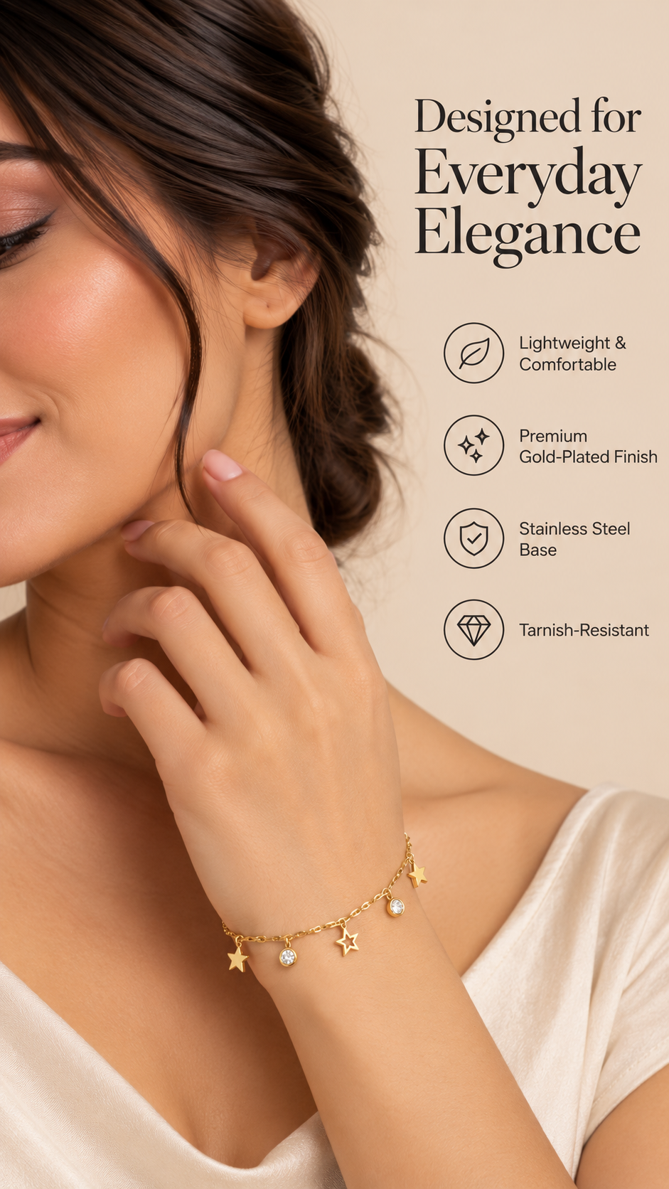 Gold Star & Crystal Charm Bracelet – Elegant Celestial Jewellery | Australian Jewellery