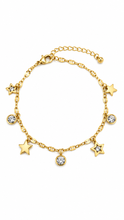 Gold Star & Crystal Charm Bracelet – Elegant Celestial Jewellery | Australian Jewellery