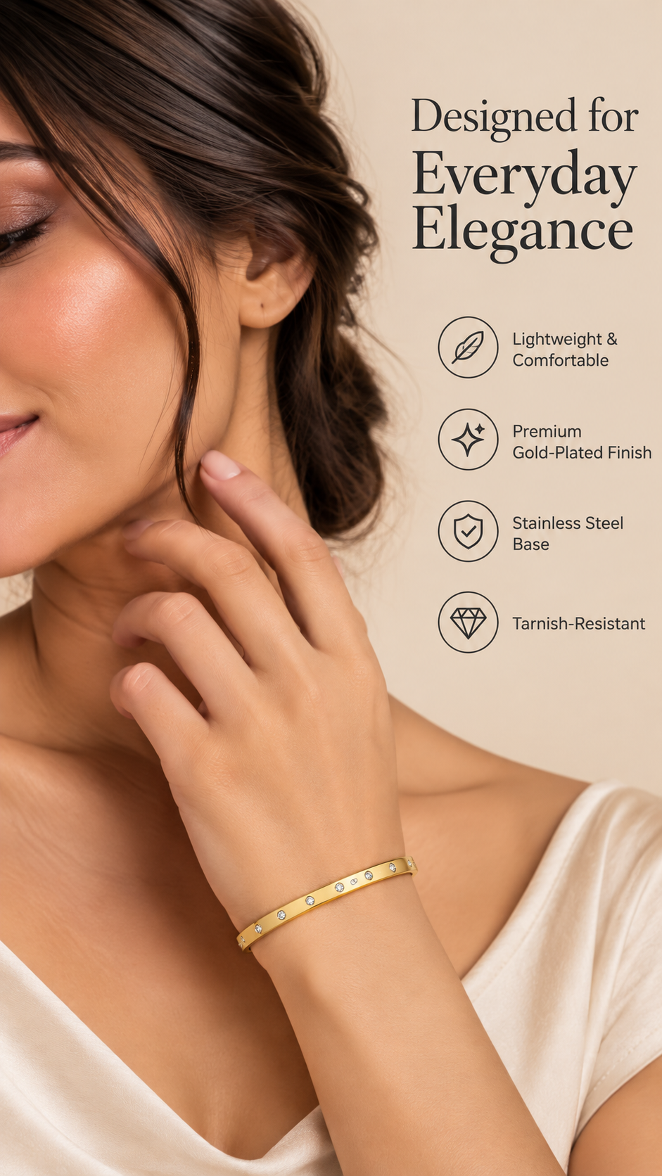Gold Crystal Dot Bangle – Elegant Minimalist Bracelet | Australian Jewellery