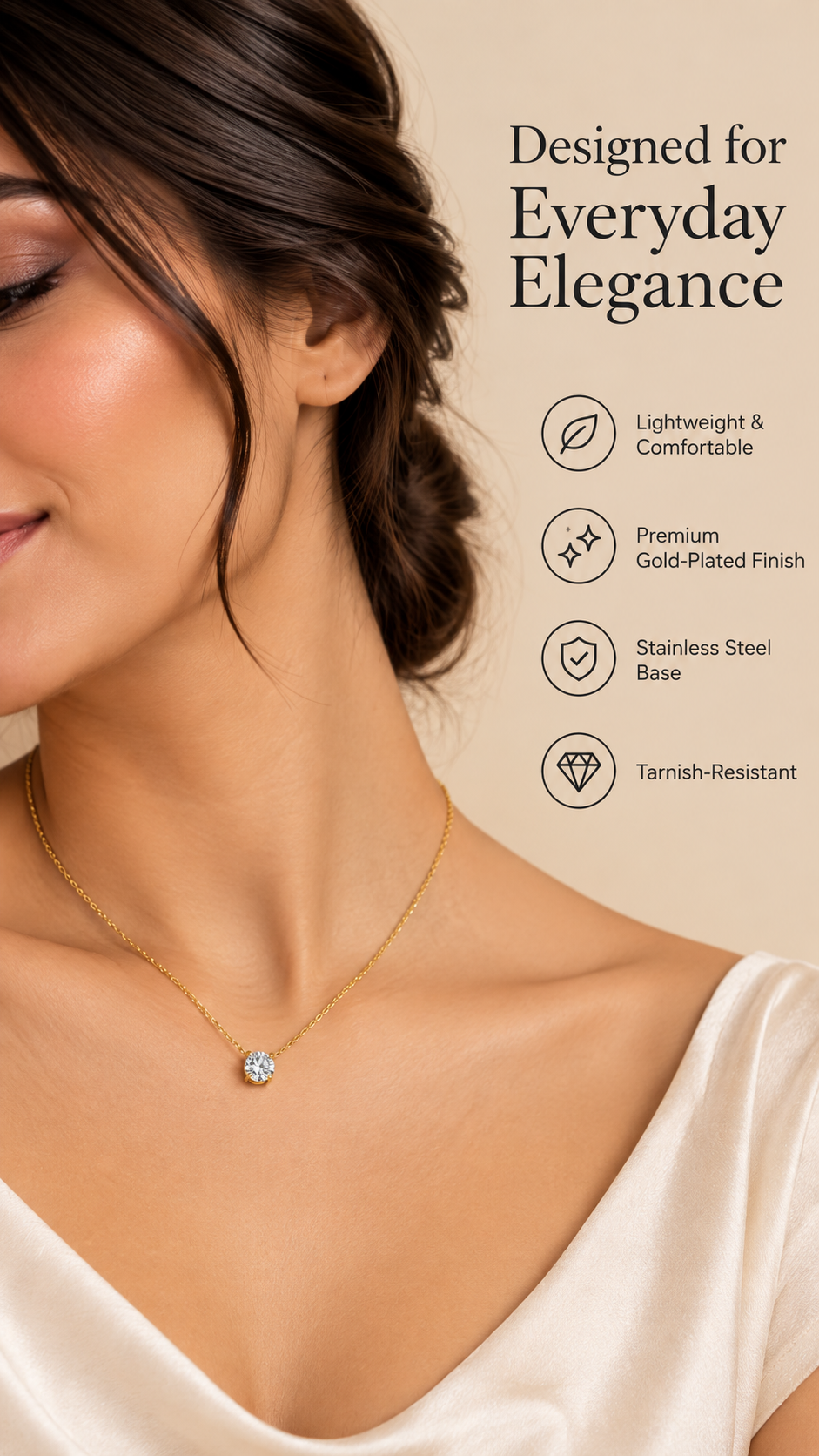 Gold Solitaire Crystal Pendant Necklace – Elegant Minimalist Jewellery | Australian Jewellery
