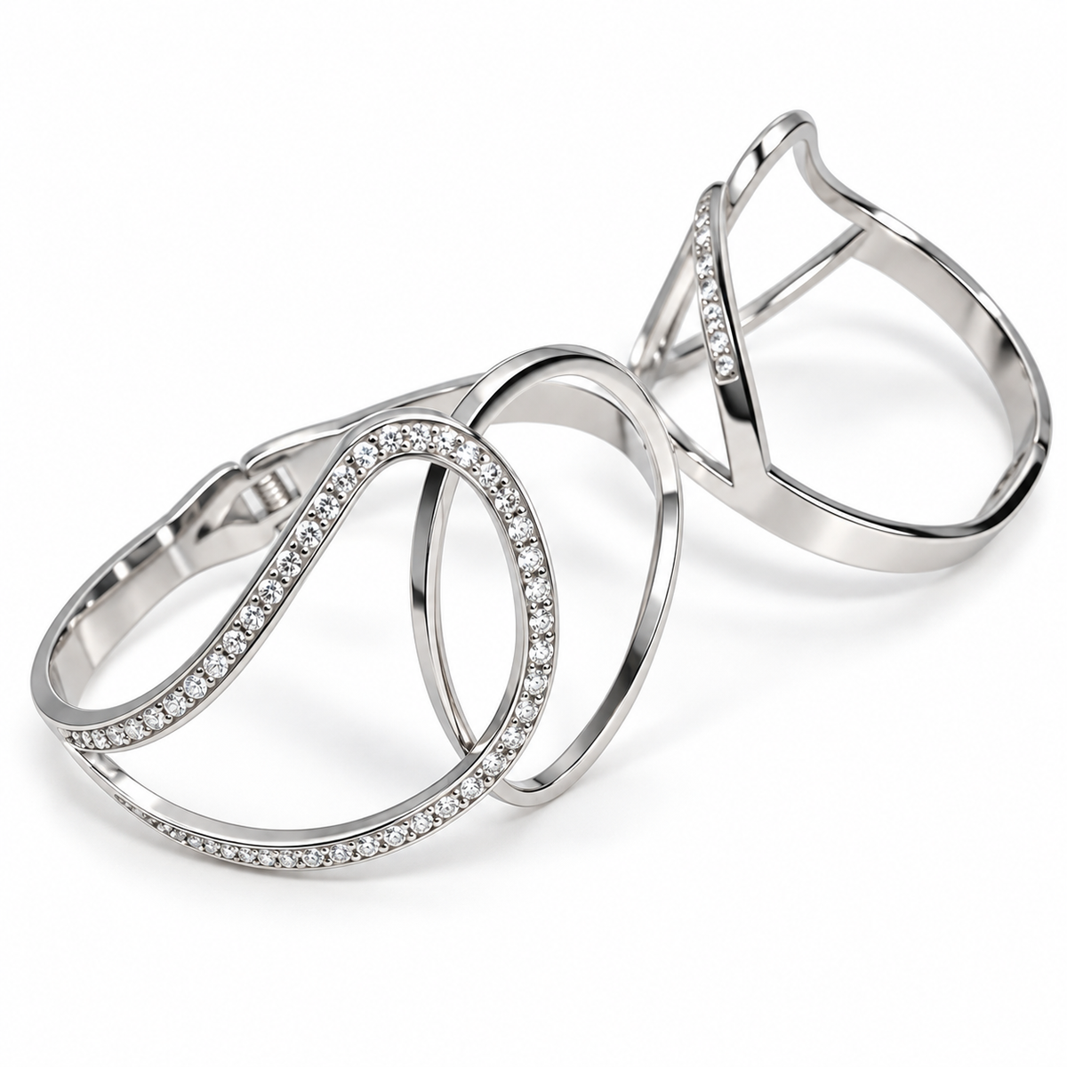 Silver Wave Crystal Bangle – Elegant Statement Bracelet | Australian Jewellery