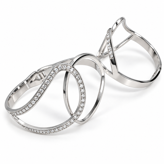 Silver Wave Crystal Bangle – Elegant Statement Bracelet | Australian Jewellery