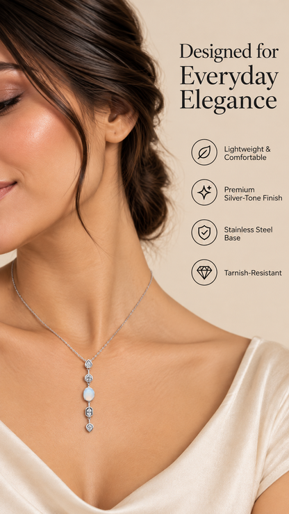 Silver Opal Crystal Drop Necklace – Elegant Statement Jewellery | Australian Jewellery