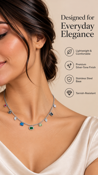 Silver Multicolour Gemstone Charm Necklace – Elegant Statement Jewellery | Australian Jewellery