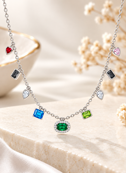 Silver Multicolour Gemstone Charm Necklace – Elegant Statement Jewellery | Australian Jewellery