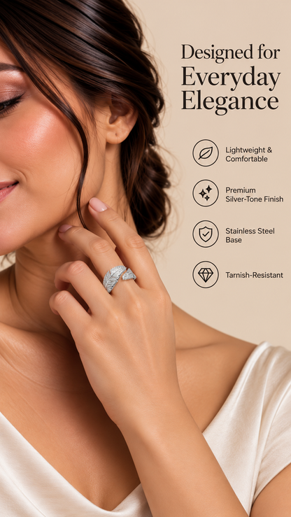 Silver Leaf Crystal Ring – Nature-Inspired Luxury Jewellery Australia