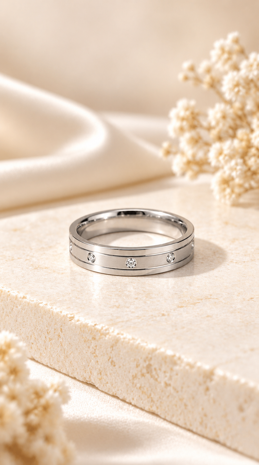 Silver Double Crystal Band Ring – Elegant Minimalist Jewellery | Australian Jewellery