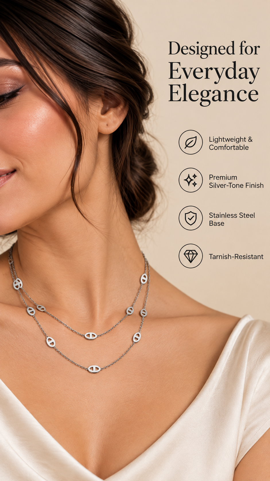 Silver Double-Layer Oval Link Necklace – Elegant Statement Jewellery | Australian Jewellery