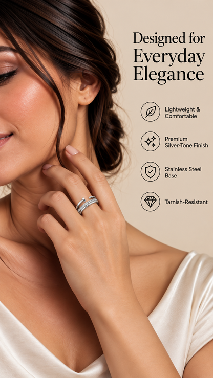 Silver Crystal Double Band Ring – Minimal Luxury Jewellery Australia