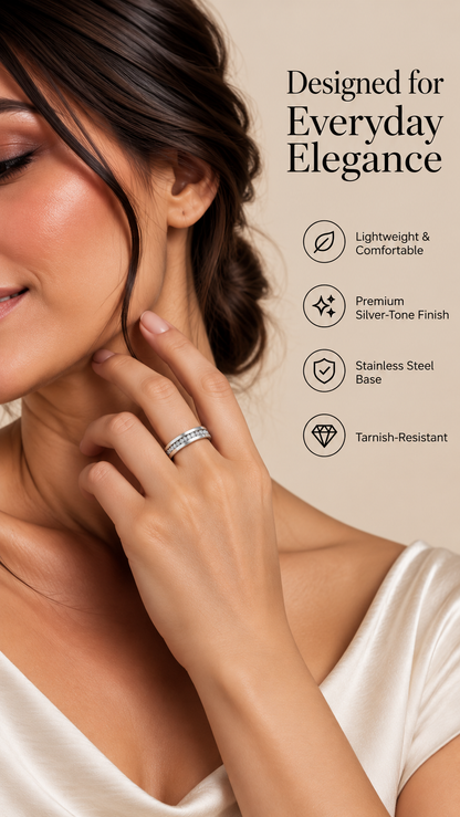 Silver Crystal Band Ring – Minimal Luxury Jewellery Australia