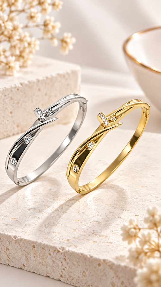 Gold & Silver Eclipse Crystal Bangle – Two-Tone Statement Bracelet | Australian Jewellery