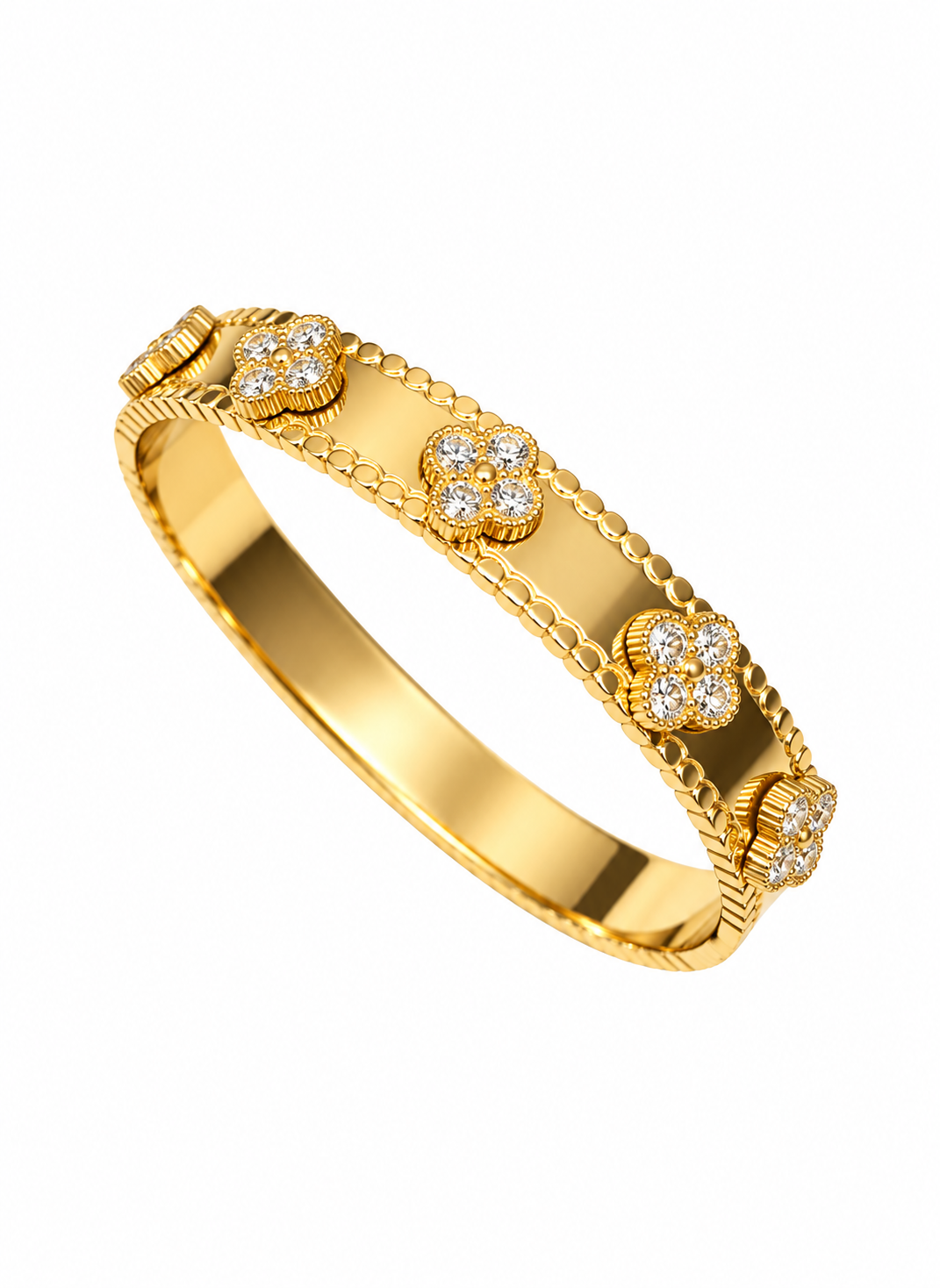 Gold Clover Crystal Bangle – Elegant Floral Statement Bracelet | Australian Jewellery