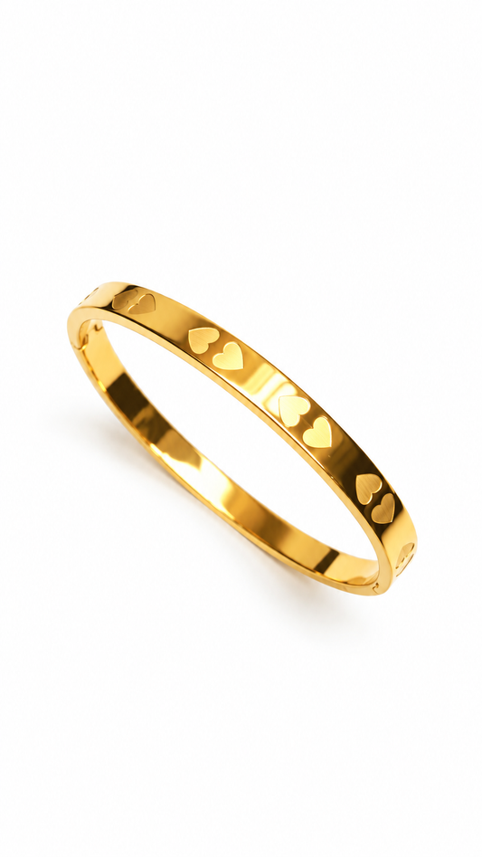 Gold Heart Engraved Bangle – Elegant Love Heart Bracelet | Australian Jewellery