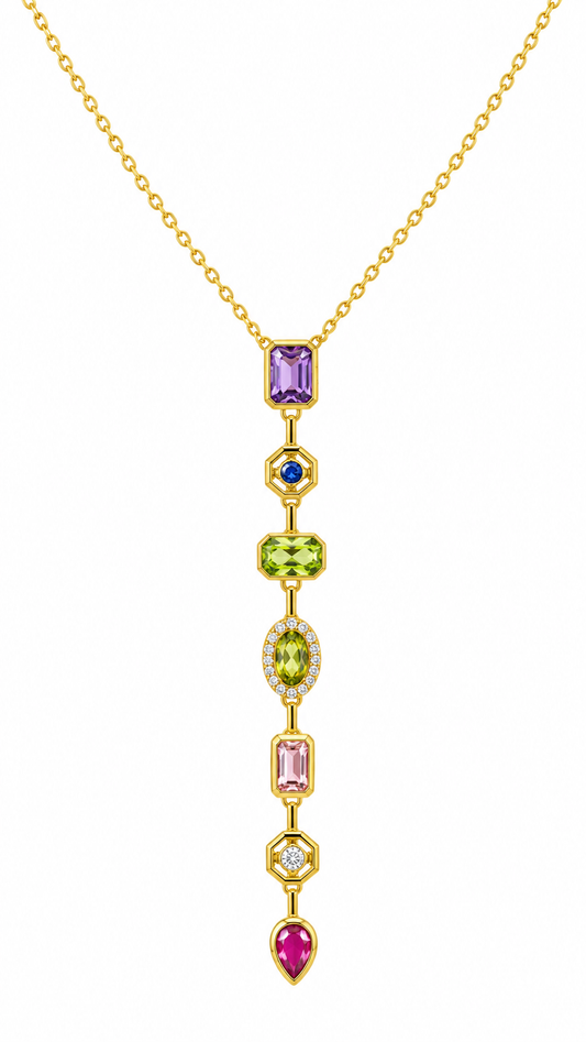 Gold Multicolour Crystal Cascade Necklace – Elegant Statement Jewellery | Australian Jewellery
