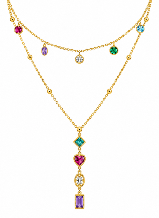 Gold Multicolour Layered Crystal Necklace – Rainbow Gemstone Cascade Jewellery | Australian Jewellery