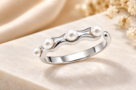 Silver Pearl Wave Ring – Elegant Minimalist Statement Jewellery | Australian Jewellery