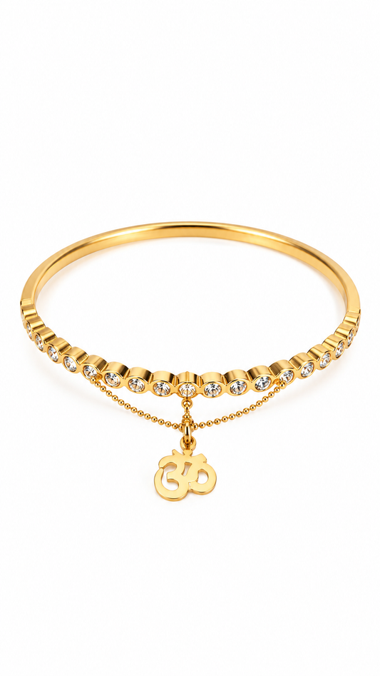 Gold Om Charm Crystal Bangle Set – Double Layer Crystal & Spiritual Charm Bracelet | Australian Jewellery