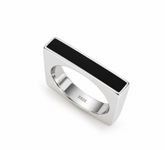Silver Black Onyx Bar Ring – Minimalist Statement Ring | Australian Jewellery