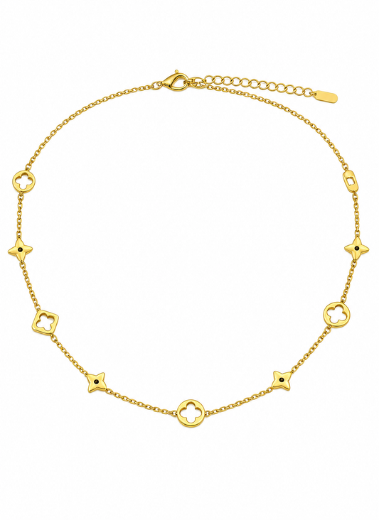 Gold Clover Charm Necklace – Delicate Floral Link Necklace | Australian Jewellery