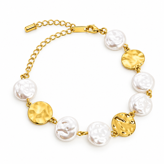 Gold Pearl & Coin Bracelet – Elegant Pearl Charm Chain Jewellery | Australian Jewellery