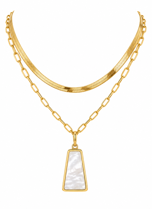Gold Layered Mother of Pearl Necklace – Double Chain Pendant Jewellery | Australian Jewellery