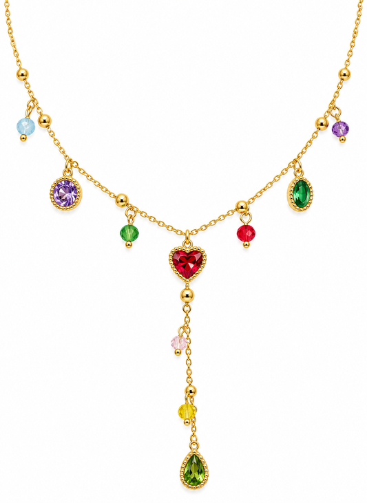 Gold Multicolor Gemstone Charm Necklace – Heart & Teardrop Pendant Necklace | Australian Jewellery