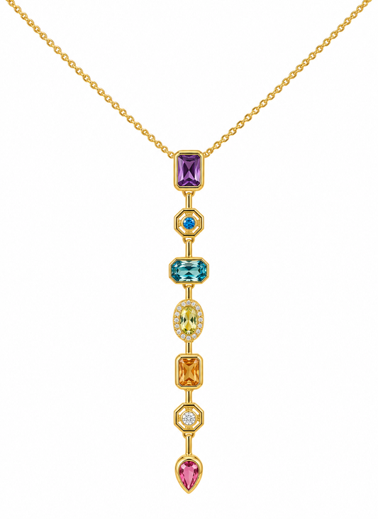 Gold Multicolor Gemstone Drop Necklace – Statement Pendant Necklace | Australian Jewellery