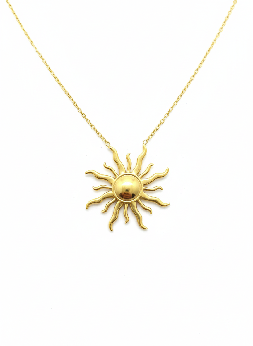 Golden Radiance Sun Pendant Necklace