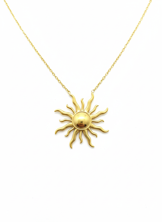 Golden Radiance Sun Pendant Necklace