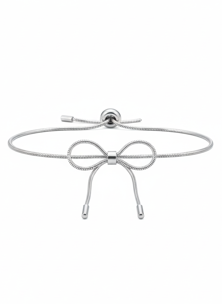 Silver Sleek Bow Slider Bracelet